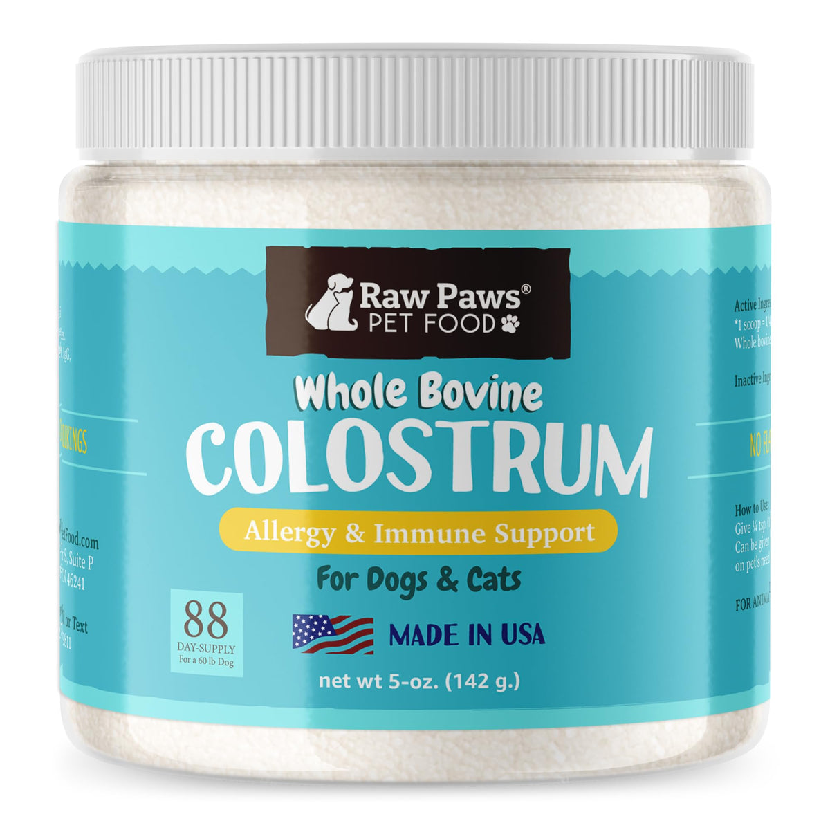Raw Paws Colostro bovino, tarro de 5oz, apoyo diario para mascotas