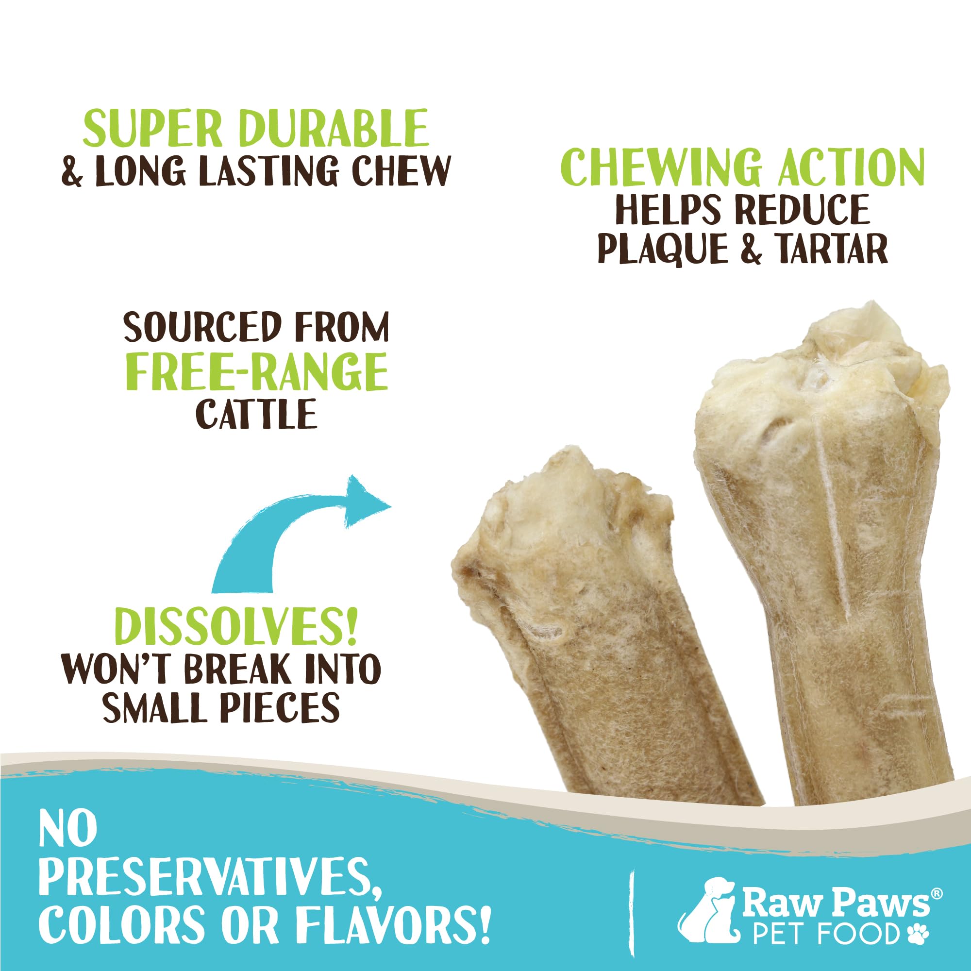 Raw Paws Huesos crudos para perros grandes, 10 unidades, snack natural para masticar