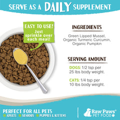 Raw Paws mejillón verde Nueva Zelanda origen natural y nutritivo