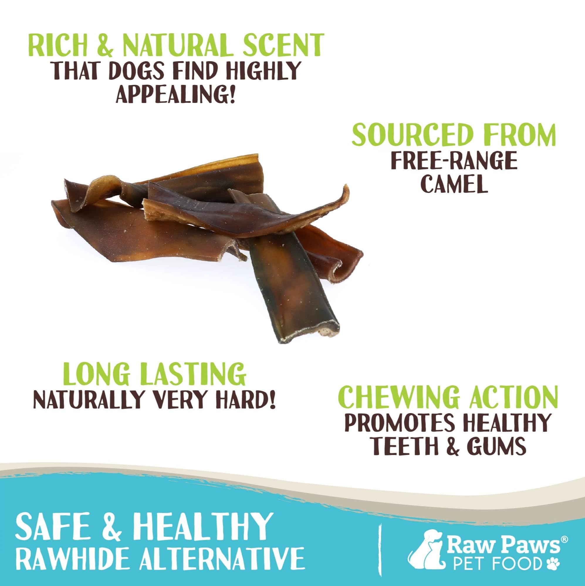 Raw Paws Camel Skin Chews, masticación dental para limpieza de dientes.