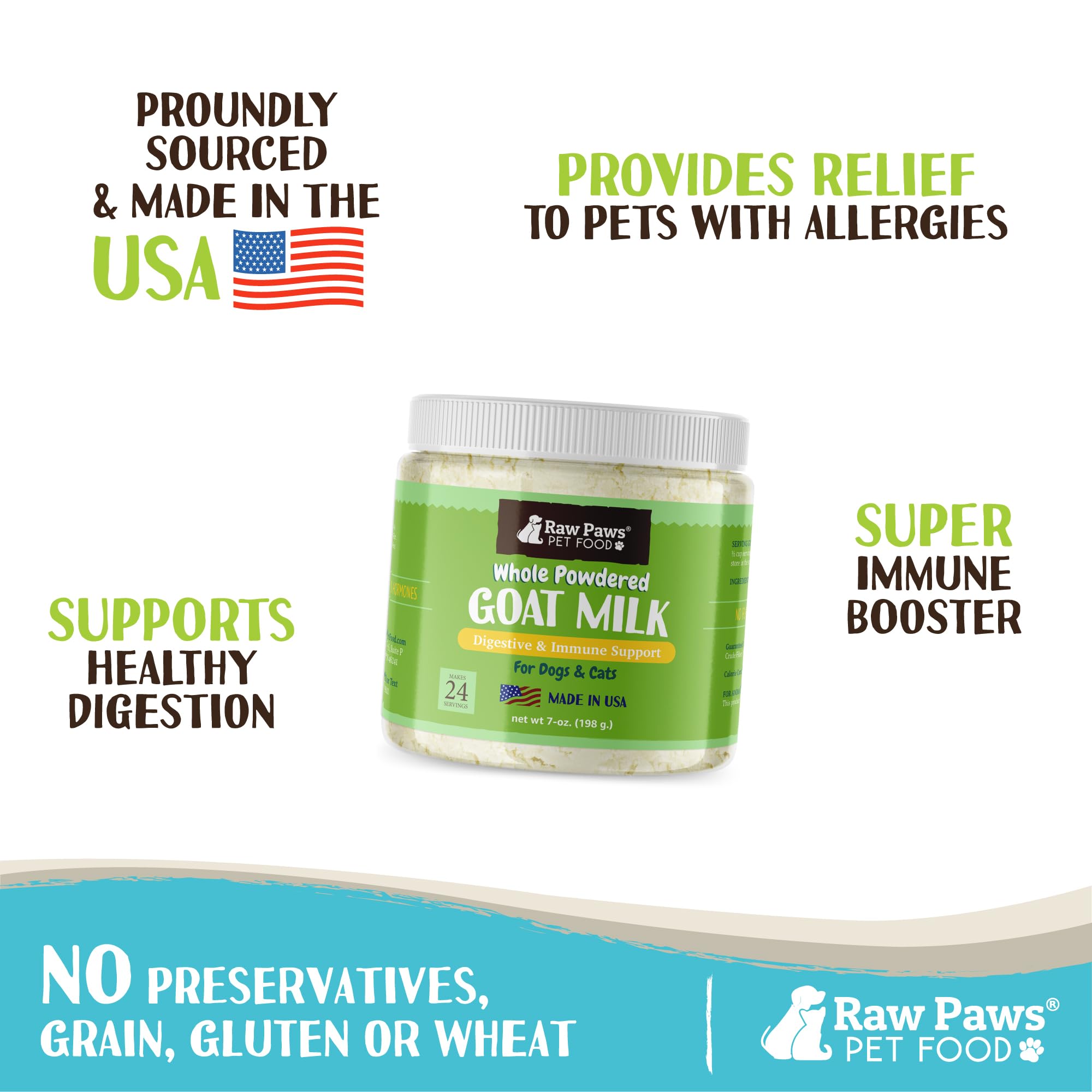 Raw Paws polvo de leche de cabra para perros y gatos, fuente natural de probióticos