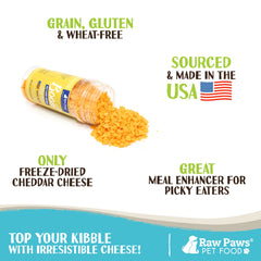 Raw Paws queso cheddar deshidratado topper para perros en alimentación diaria
