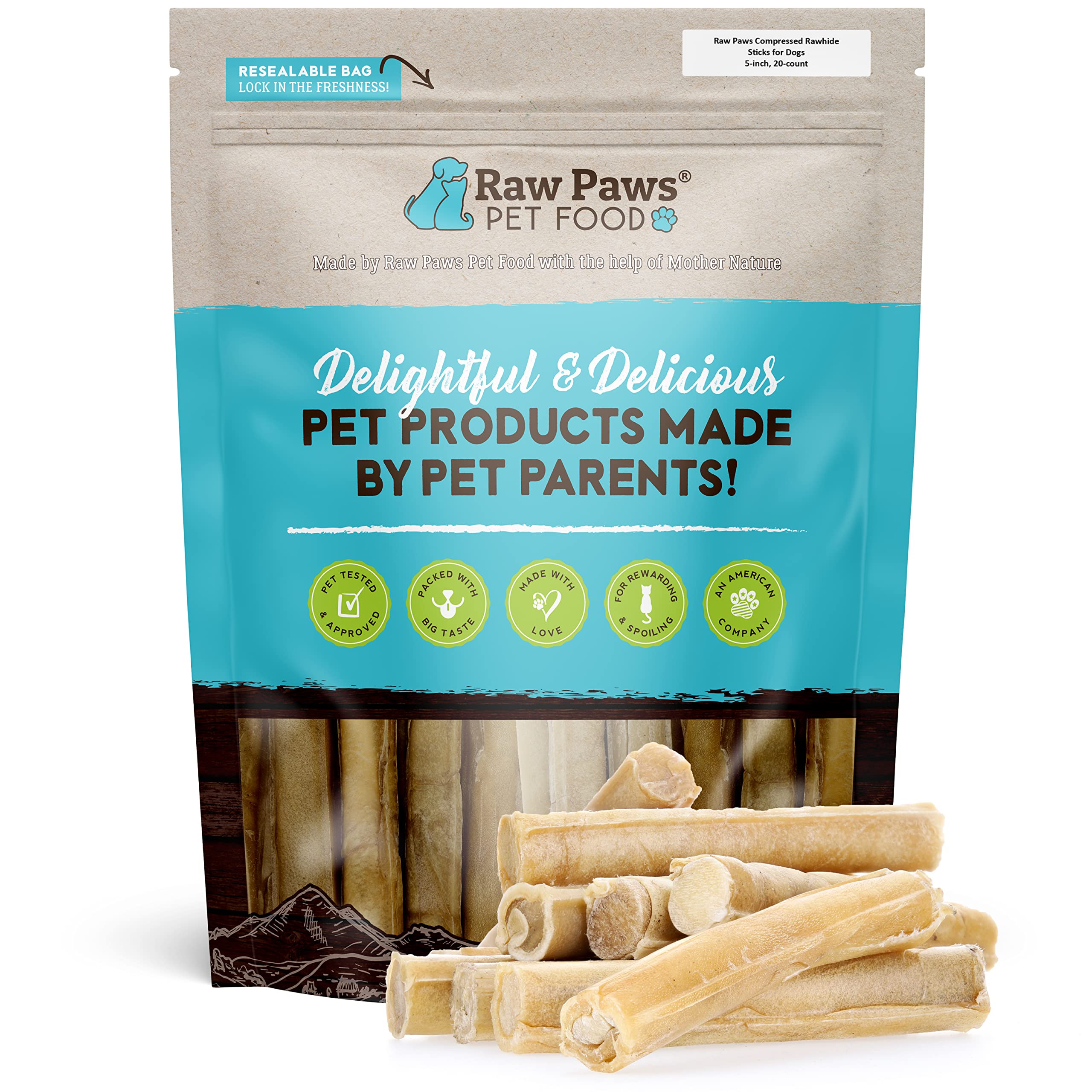 Raw Paws rollos prensados de piel cruda de 5 pulgadas para perros, masticación duradera.