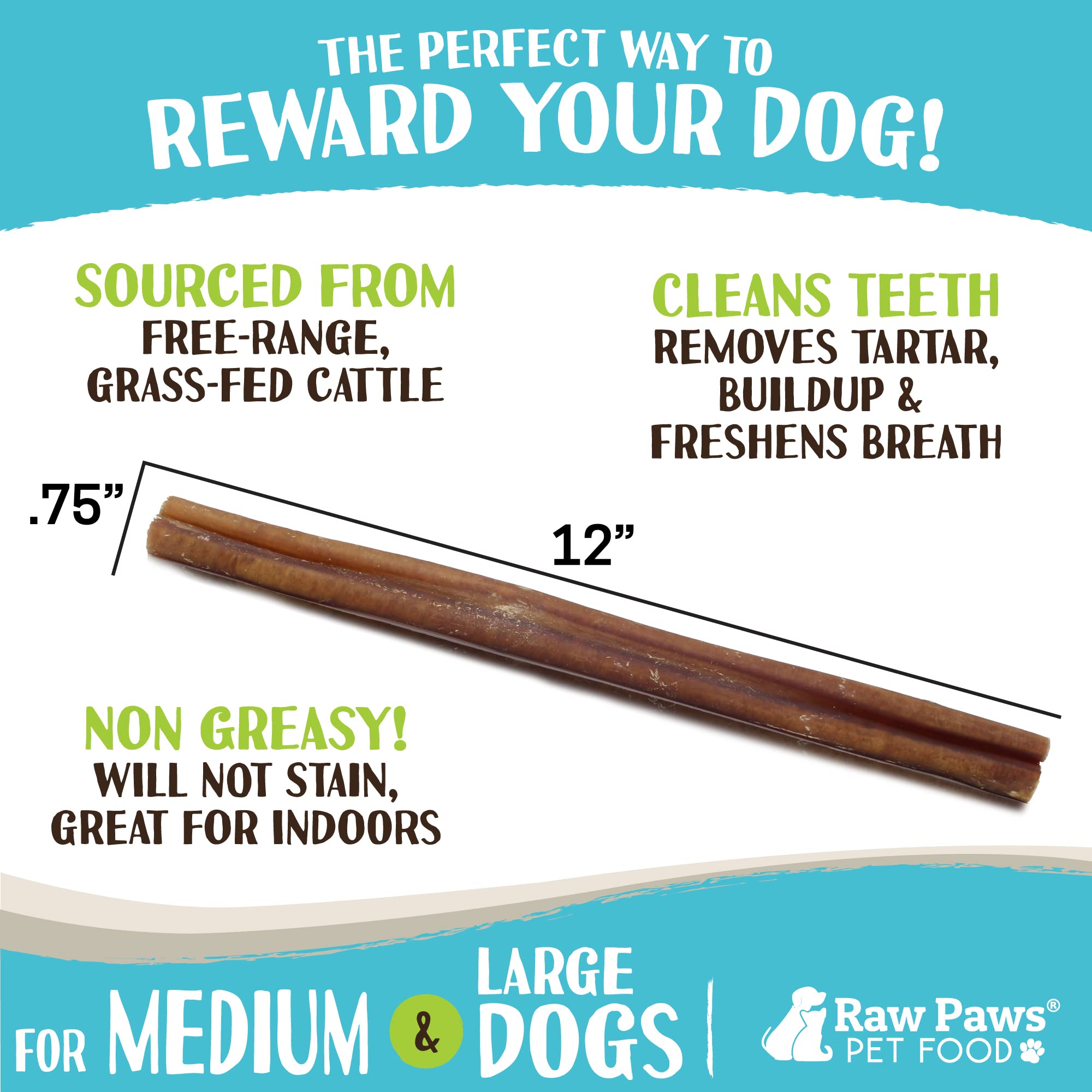 Raw Paws palitos sin antibióticos, pizzle de vacas pastoreadas para perros.