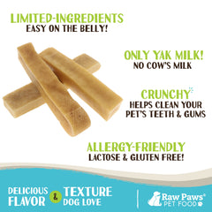 Raw Paws Yak Chews hechos en EE. UU., sabor natural y duradero.