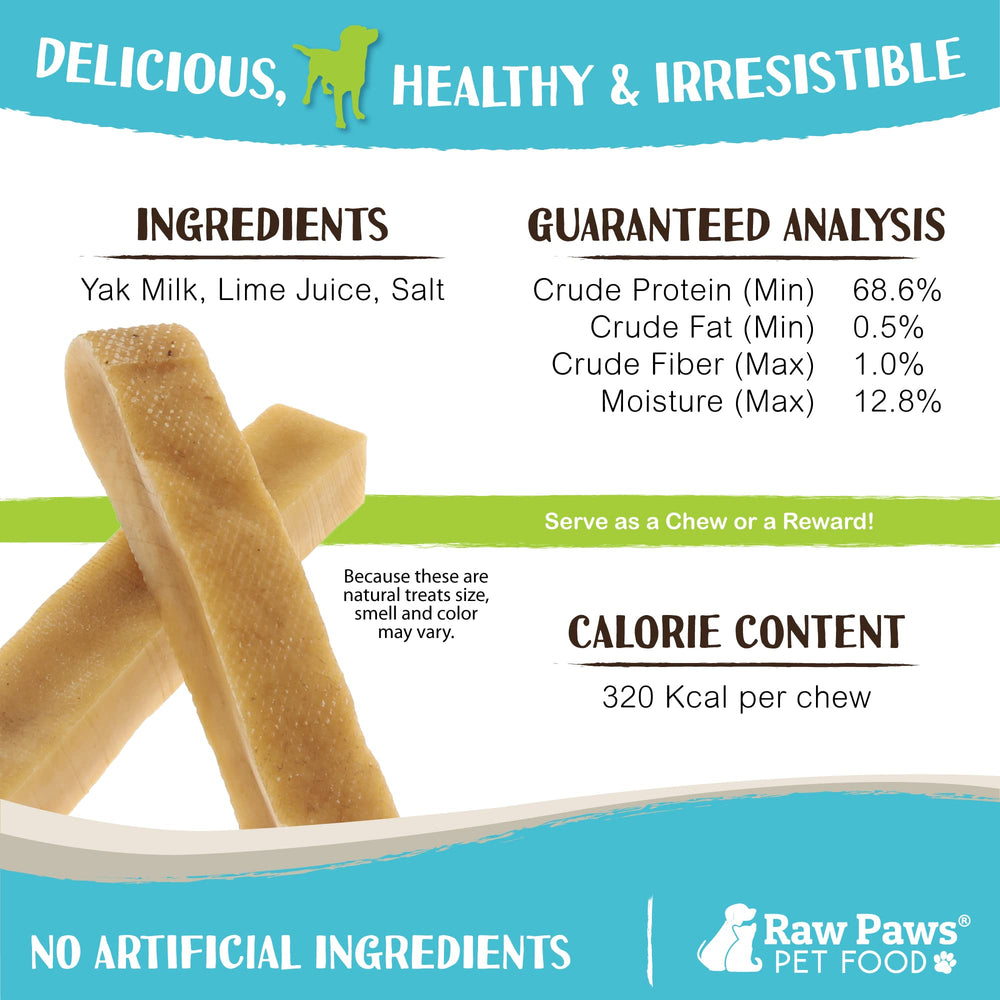 Raw Paws Yak Chews para perros grandes, promueven masticación segura.