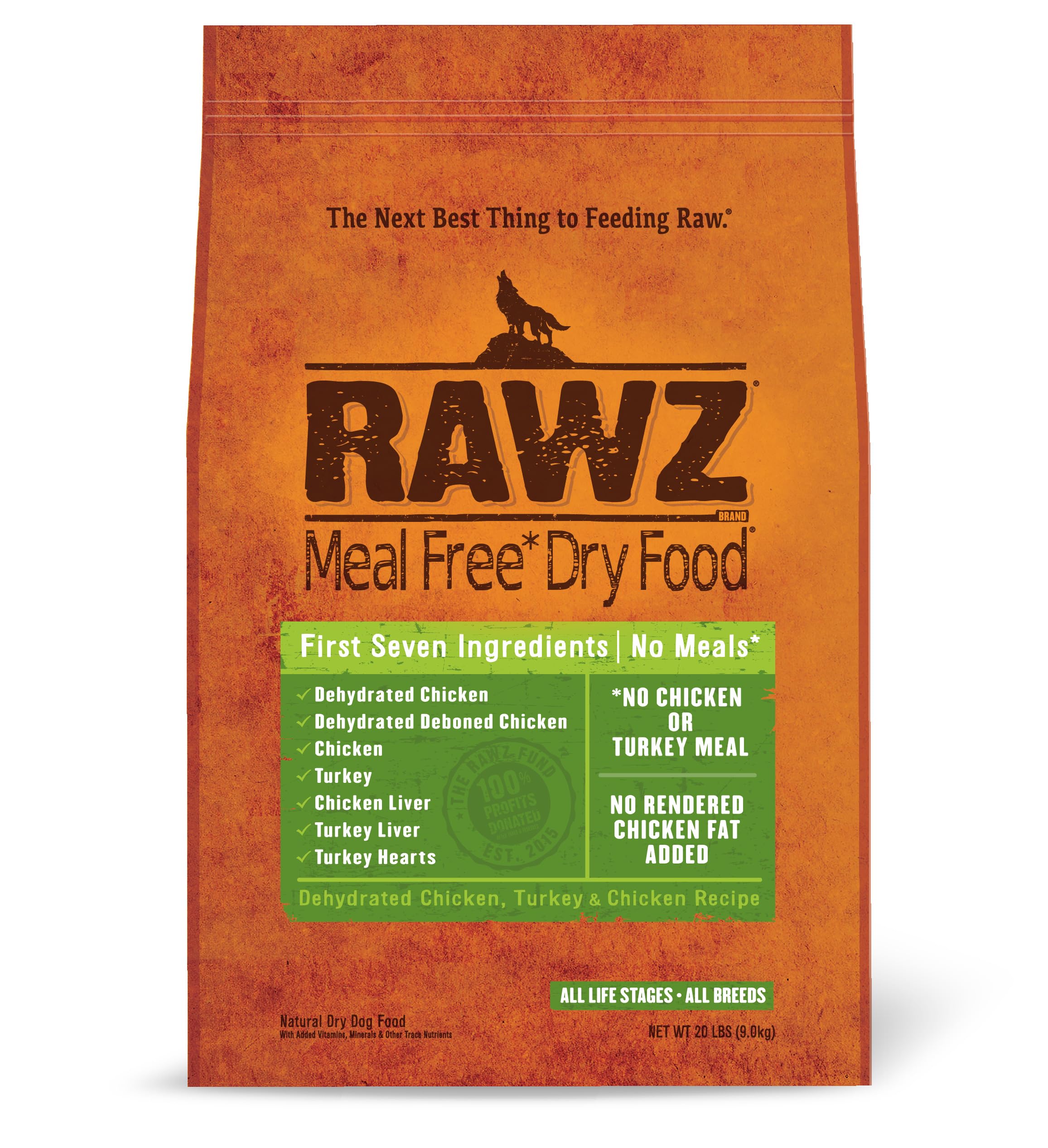 Rawz alimento seco para perros, empaque visible para almacenamiento fácil
