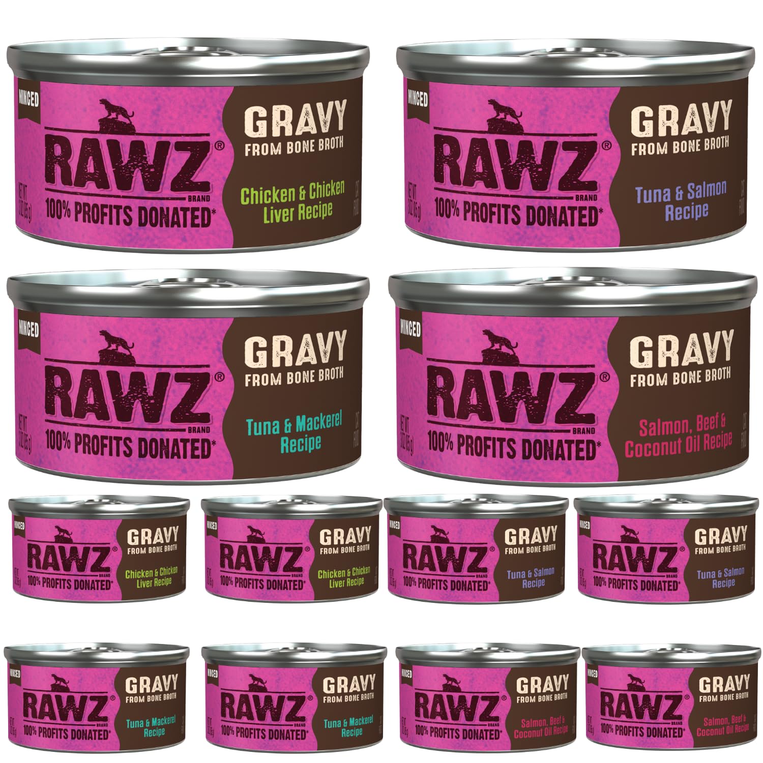 Rawz gato: lata de 3 onzas con carne real y caldo nutritivo para la comida diaria.