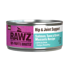 Lata Rawz Hip & Joint con salmón y atún para movilidad felina.