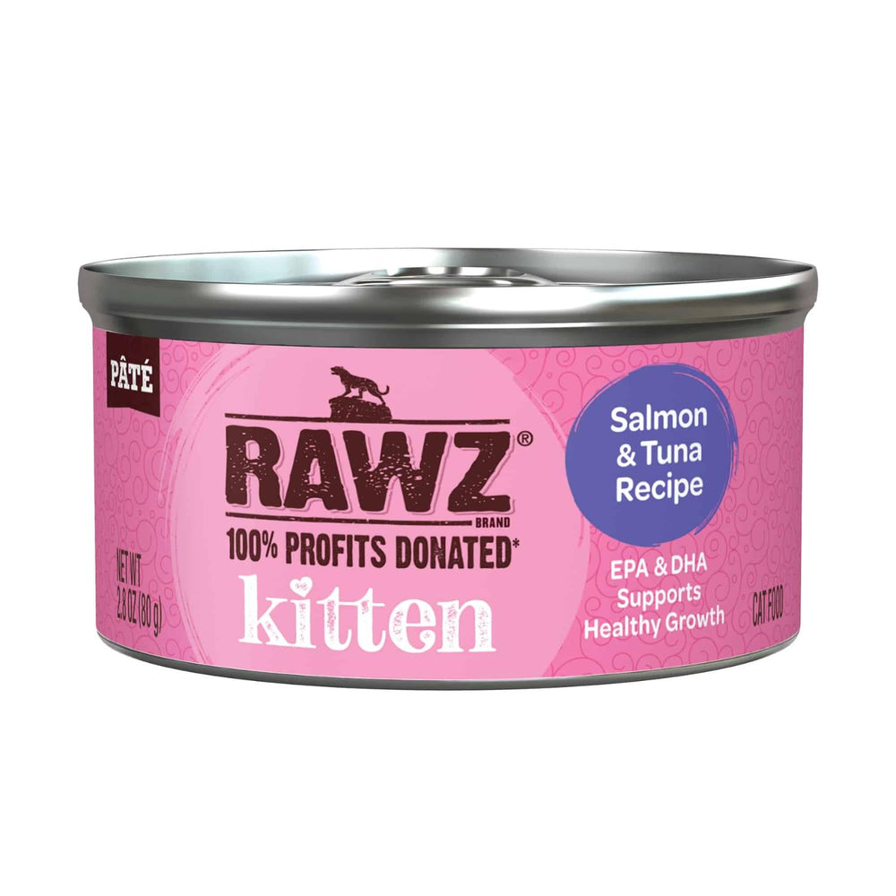 Rawz paté para gatitos con carne de res en lata, sabor robusto.
