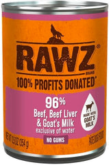 Rawz lata de carne para perros, alimento completo para perros activos y sanos.