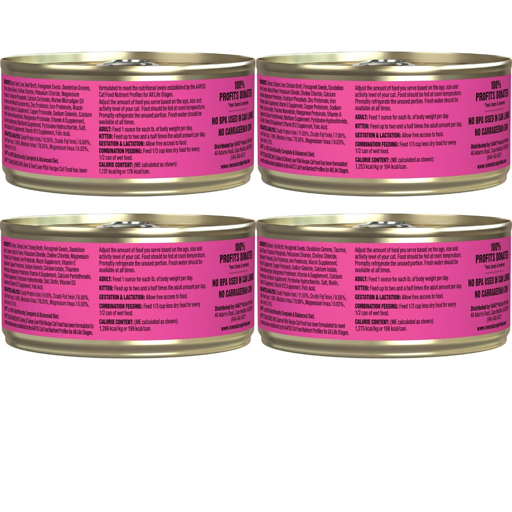 Pack de 12 latas RAWZ Pate, presentación conveniente para rotación de sabores.
