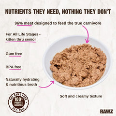 Rawz Pate de res con hígado, fuente de proteína para gatos adultos.
