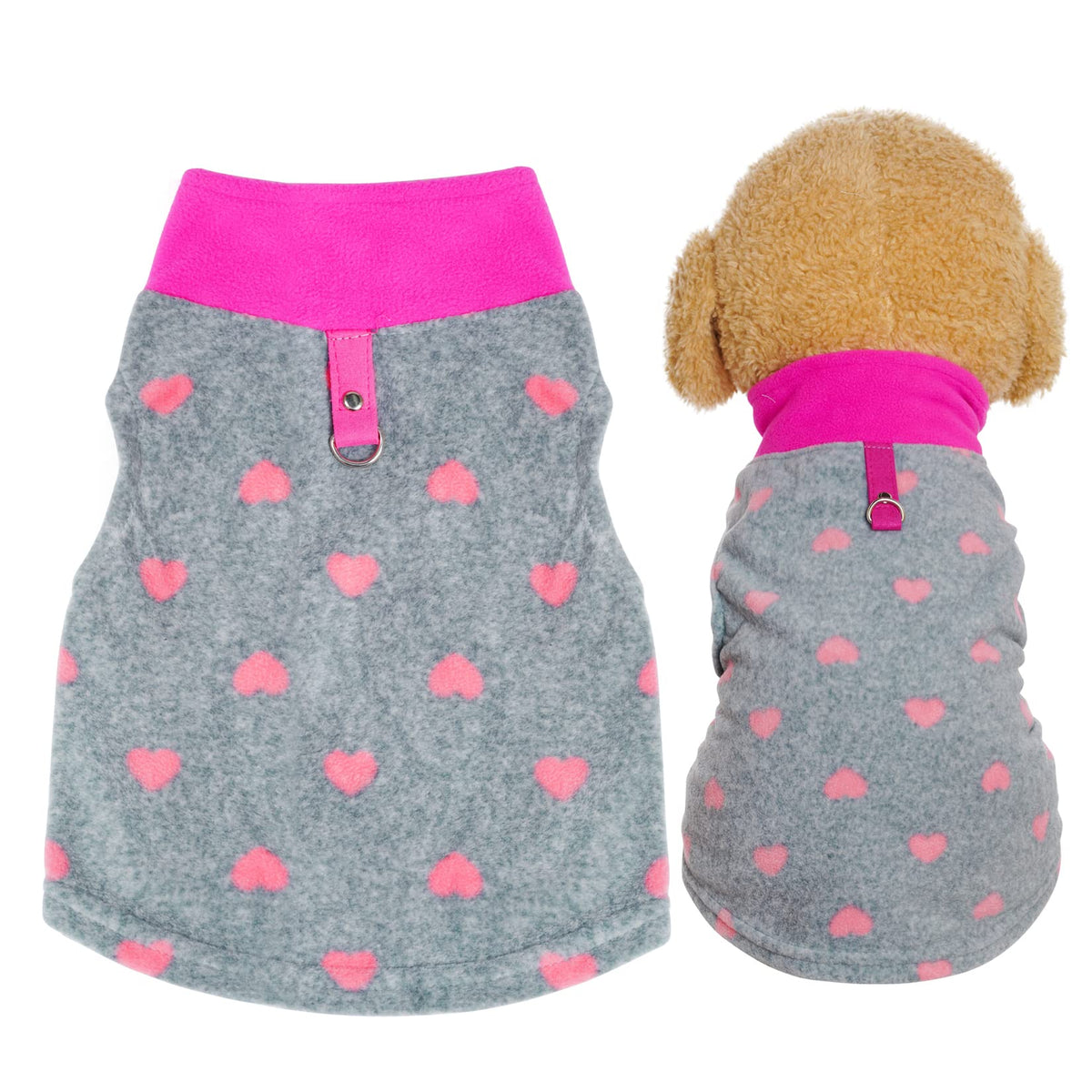 Rbenxia gris con corazon en el chaleco para perro, ideal para paseos diarios.