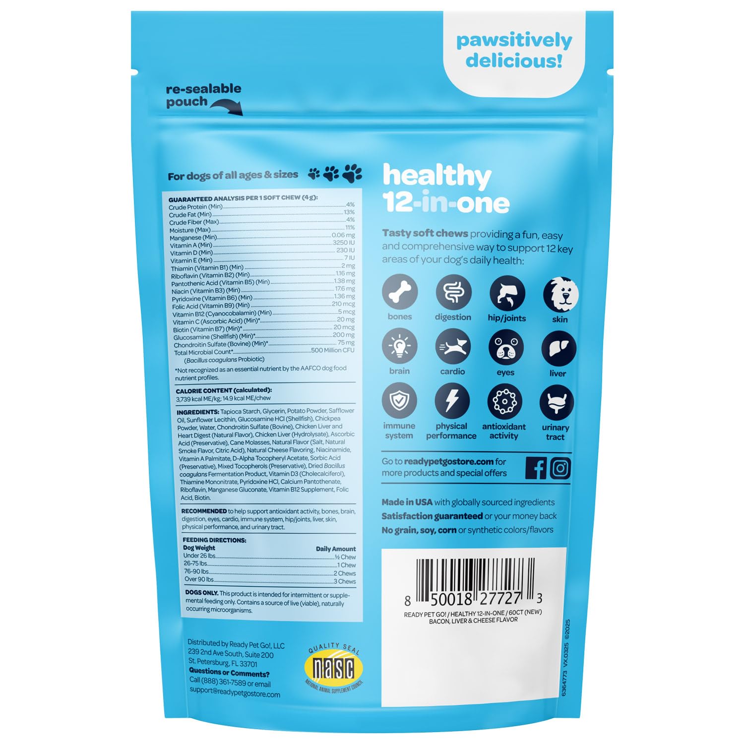 Ready Pet Go! 12-en-1, bocados masticables para mejorar la movilidad y la comodidad articular.