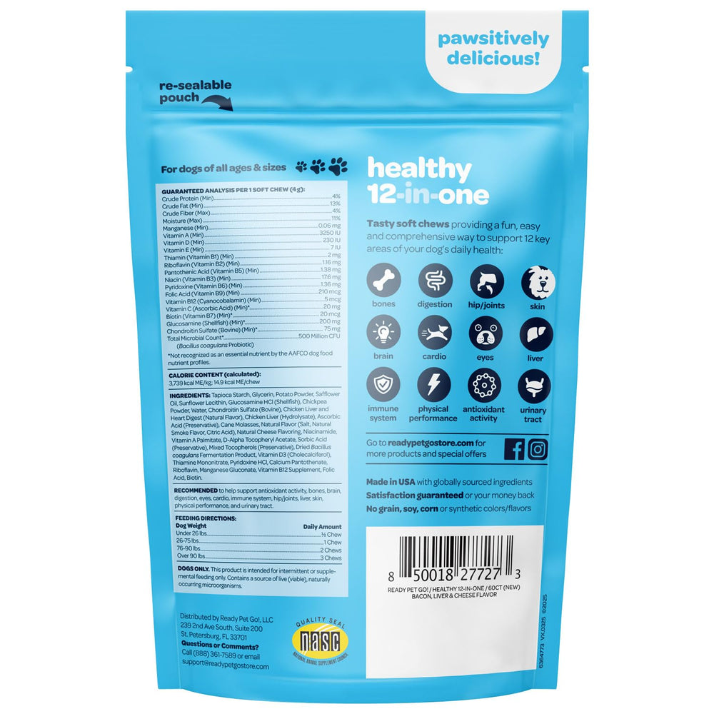 Ready Pet Go! 12-en-1, bocados masticables para mejorar la movilidad y la comodidad articular.