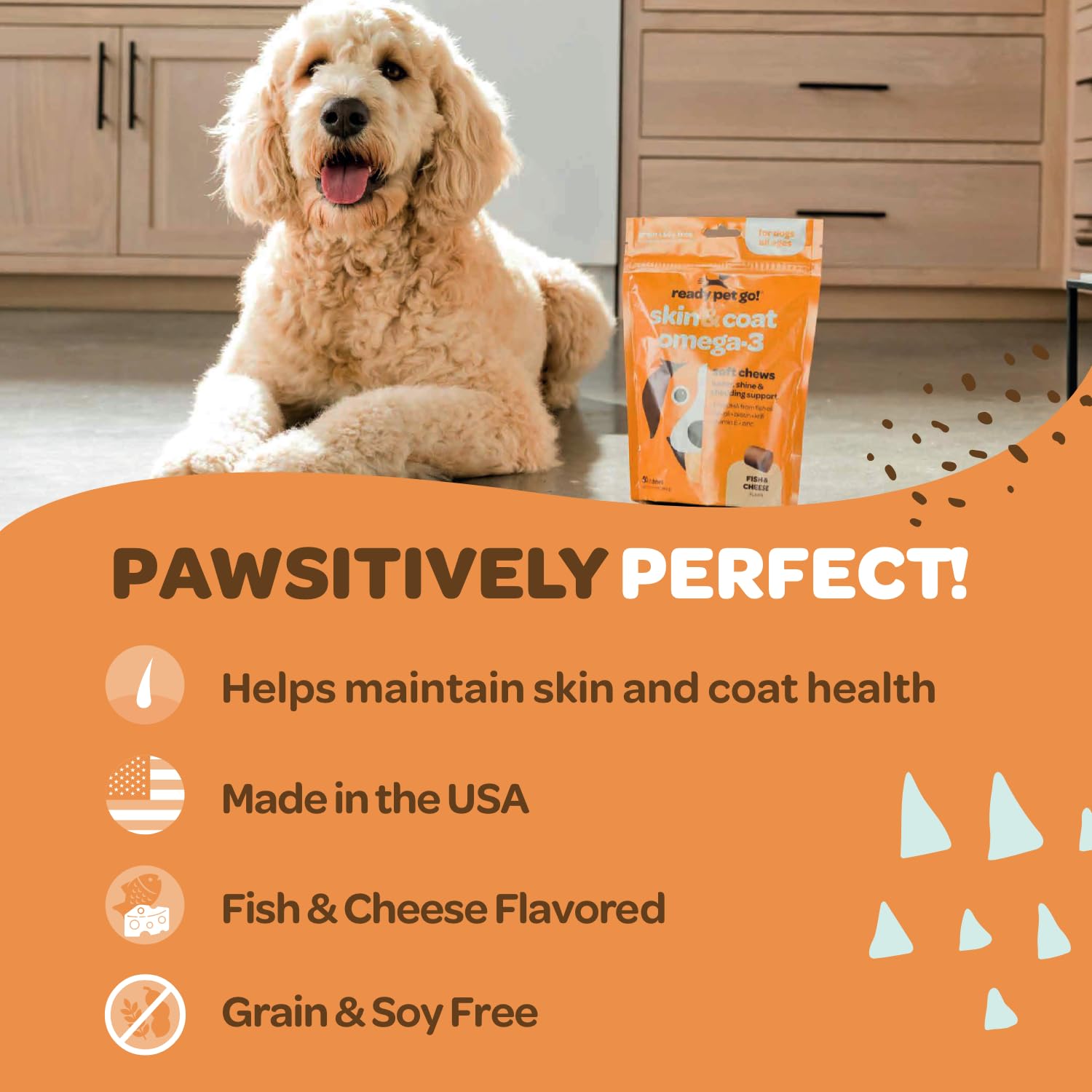 Ready Pet Go! fórmula sin granos, soja ni maíz para perro.