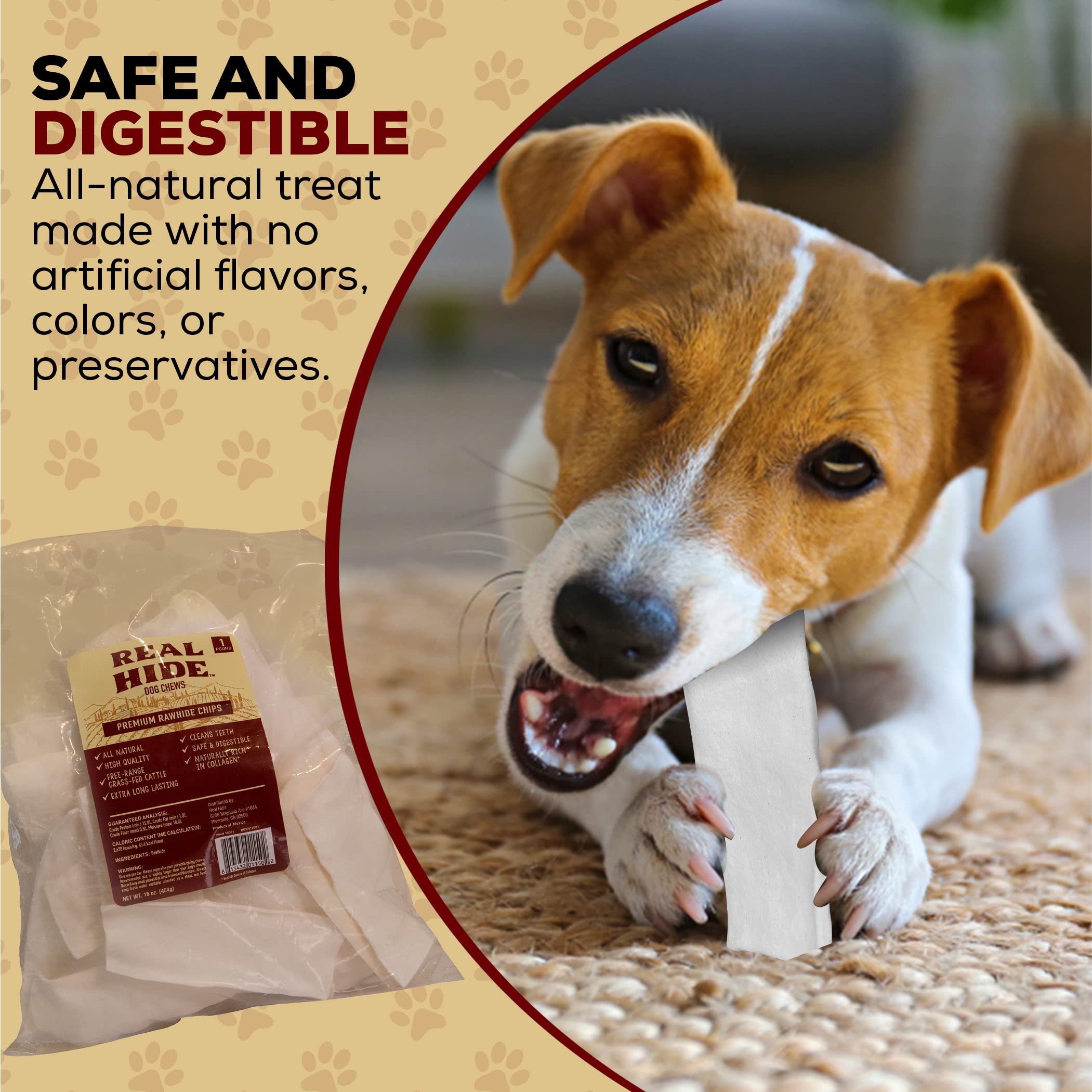 Real Hide premium chips de cuero crudo para perros medianos, entretenimiento prolongado al morder.
