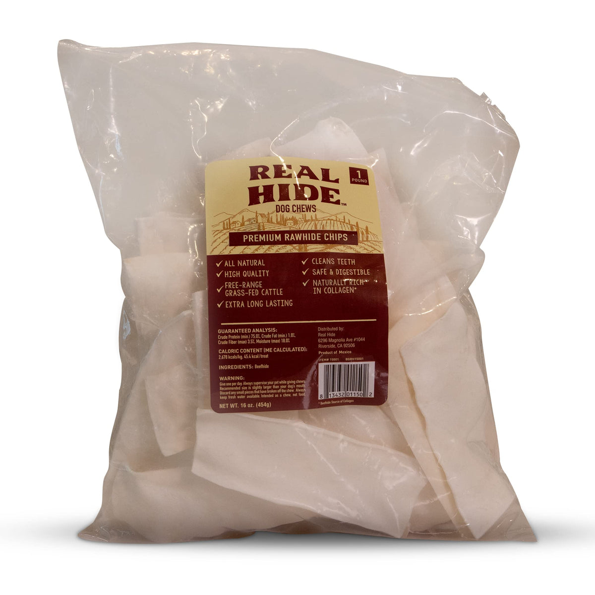Real Hide premium chips de cuero crudo para perros pequeños, masticación duradera y segura.