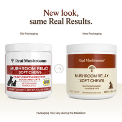 Real Mushrooms Calming Chews para perro, tranquilidad durante tormentas.