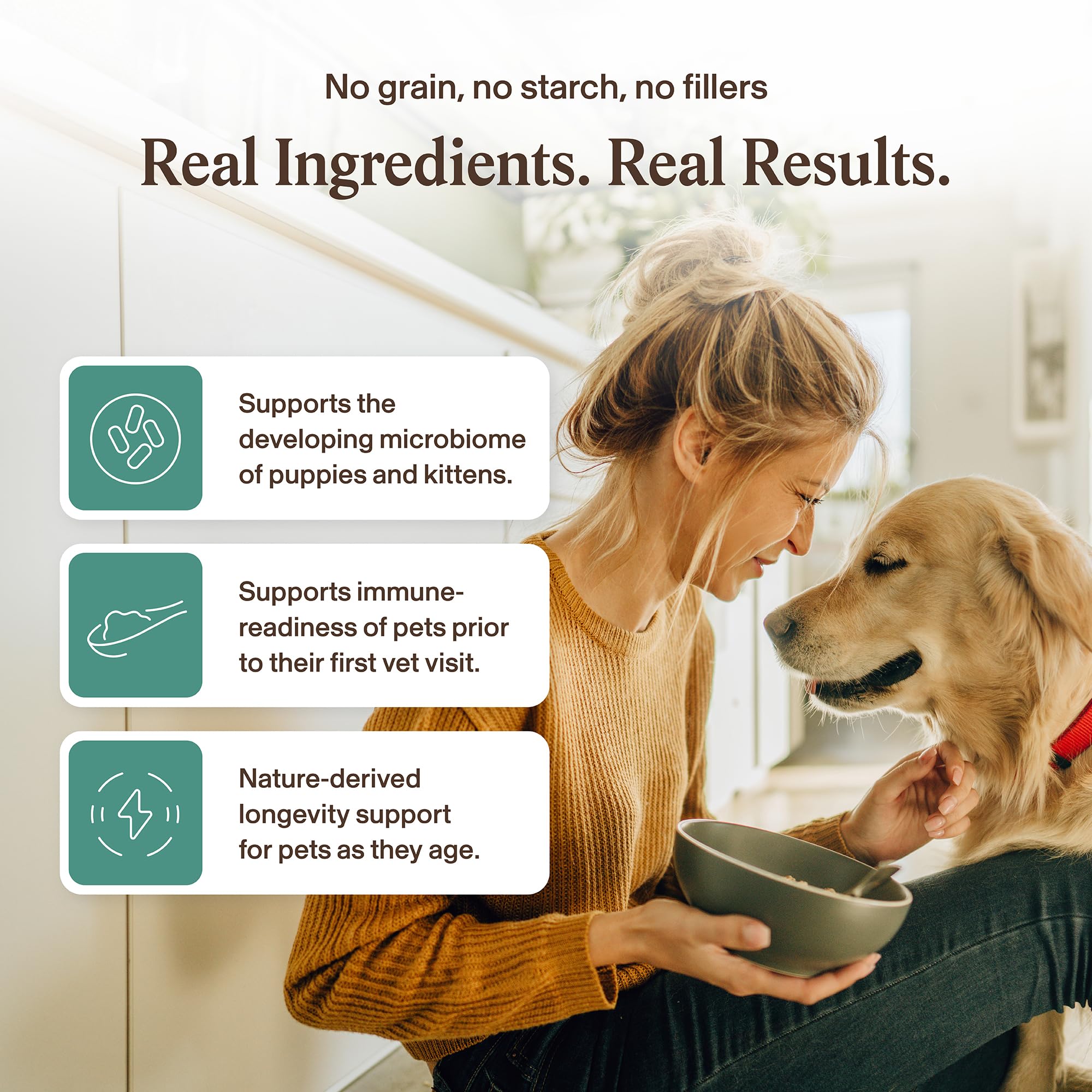 Real Mushrooms Pet Defenders con krill, extractos 100% hongo para equilibrio digestivo.