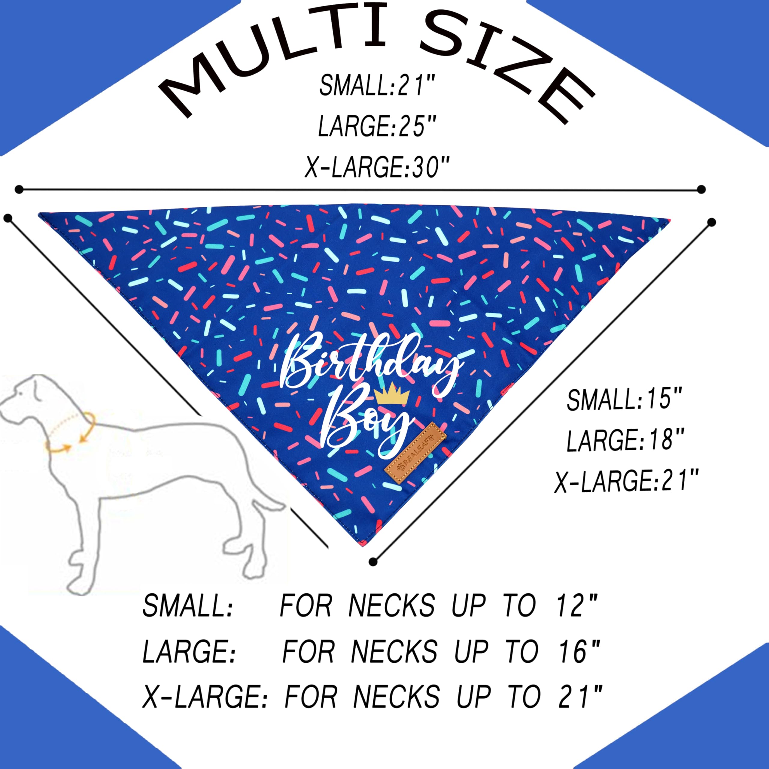 Bandana Realeaf azul para perro mediano, diseño festivo para celebraciones