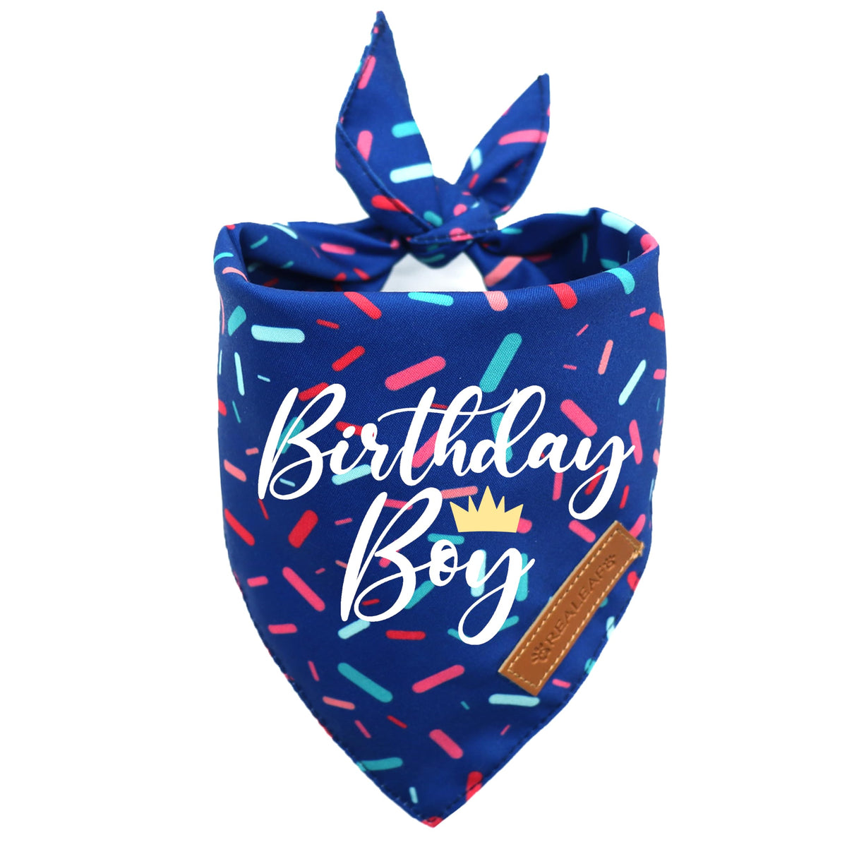 Bandana azul de cumpleaños para perros XL de Realeaf, ideal para fiestas.