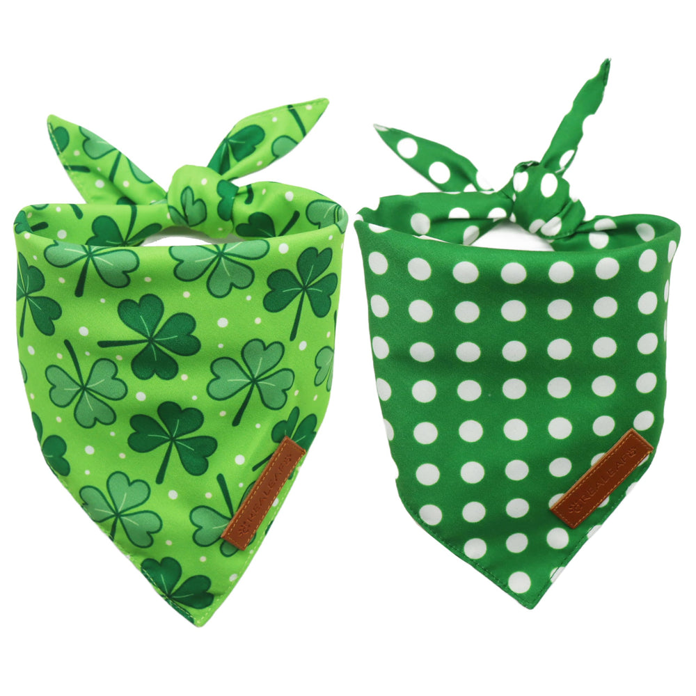 Bandana Realeaf para perro, verde con tréboles, con dos caras para cambios de estilos