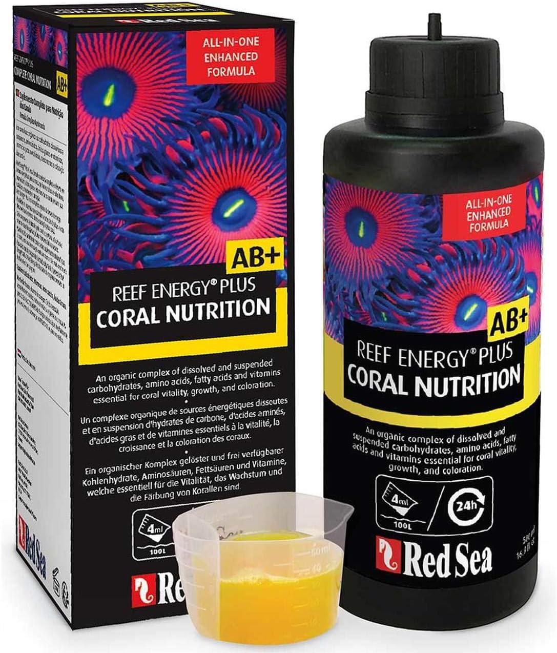 Red Sea Reef Energy Plus, botella vertido, favorece alimentación rápida de corales.
