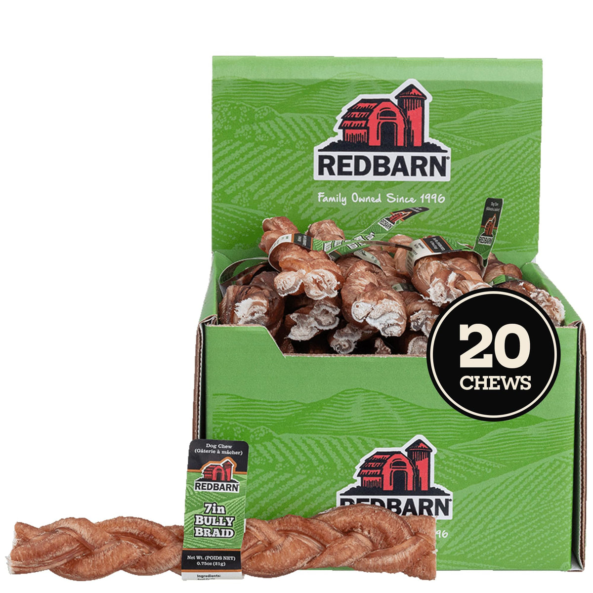 Redbarn 7 pulgadas palitos trenzados para perros, masticación prolongada y natural.