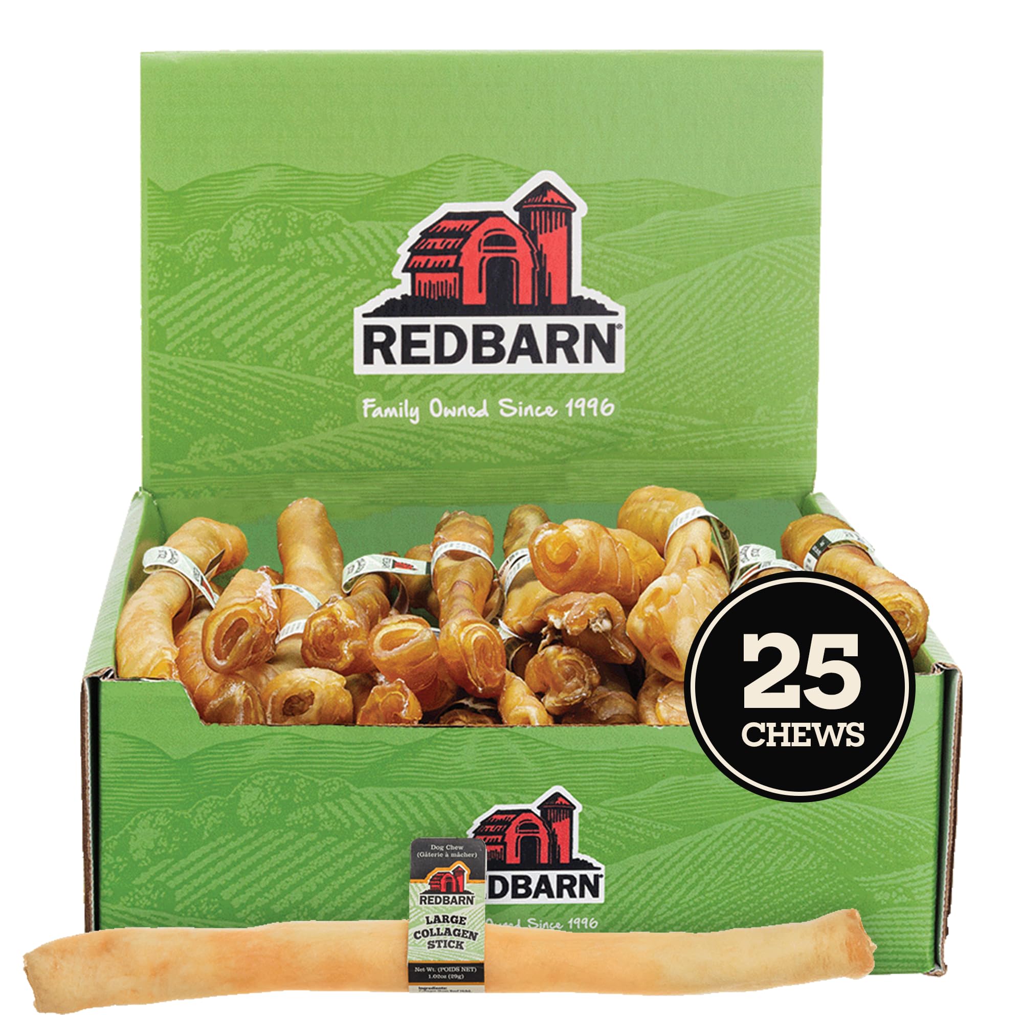 Redbarn Palitos de Colágeno de Res: paquete visible para masticación natural.
