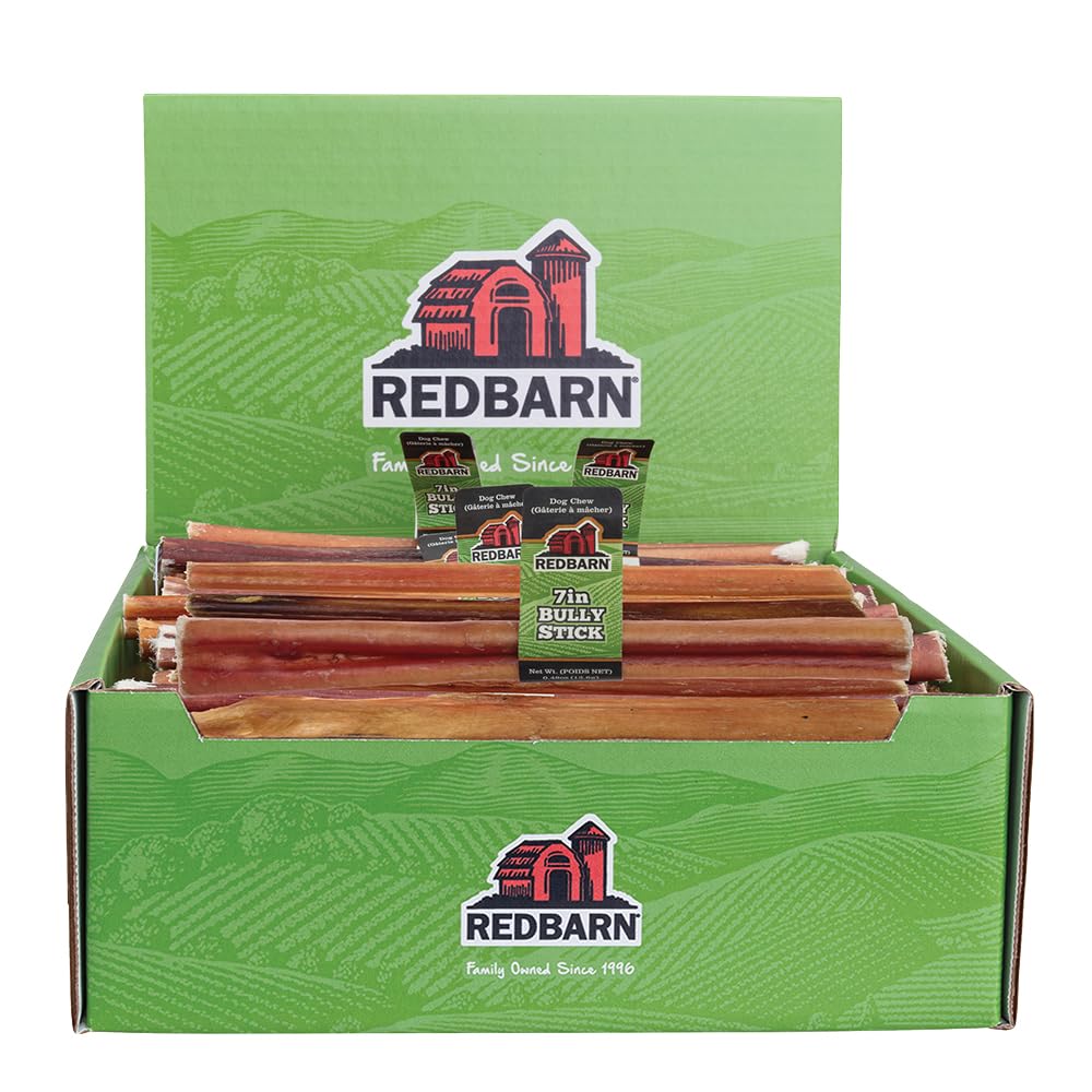Redbarn Bully Stick de 7 pulgadas en caja 35, ideal para premio durante entrenamiento.