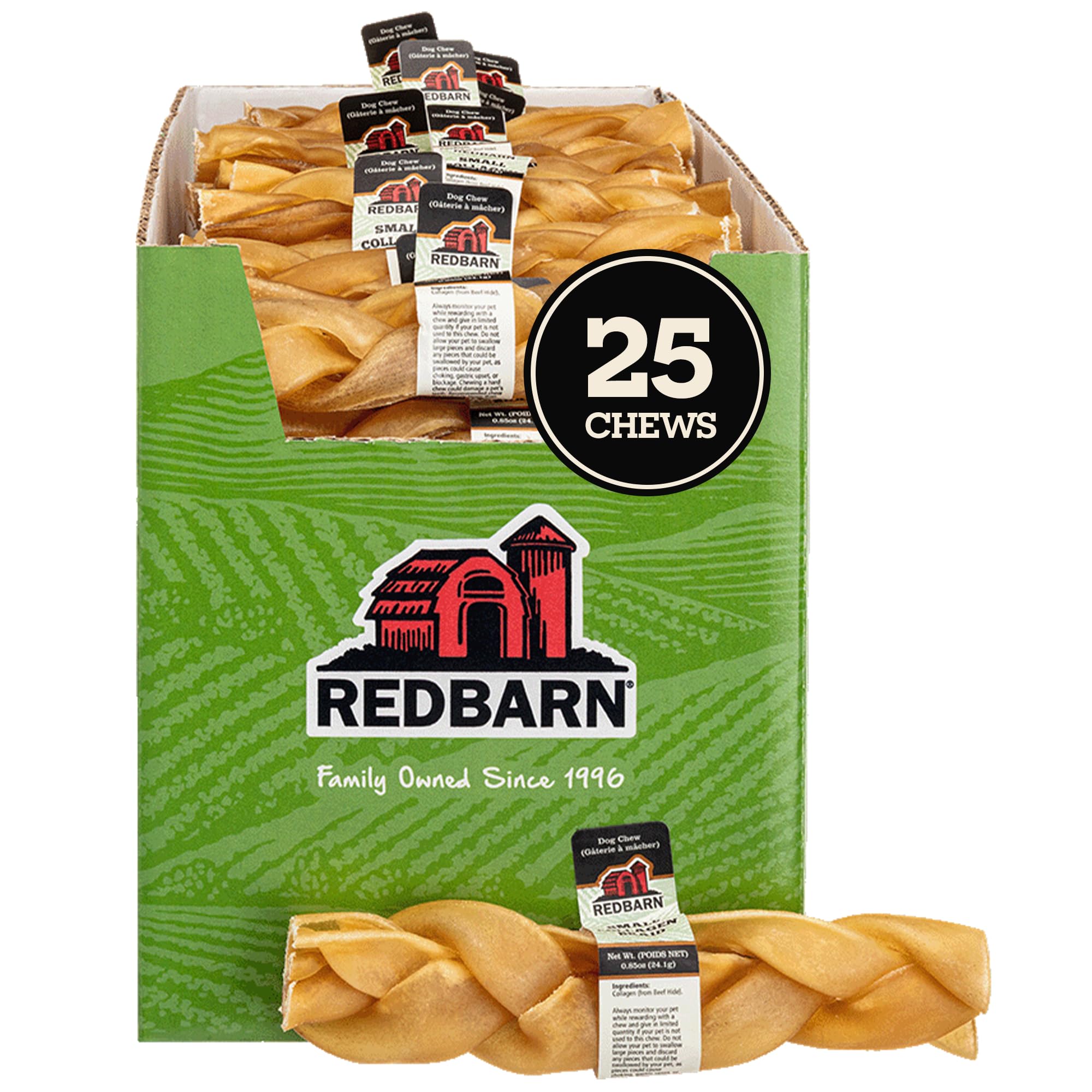 Redbarn Collagen Braid: empaque pequeño de 25, snack duradero para masticar