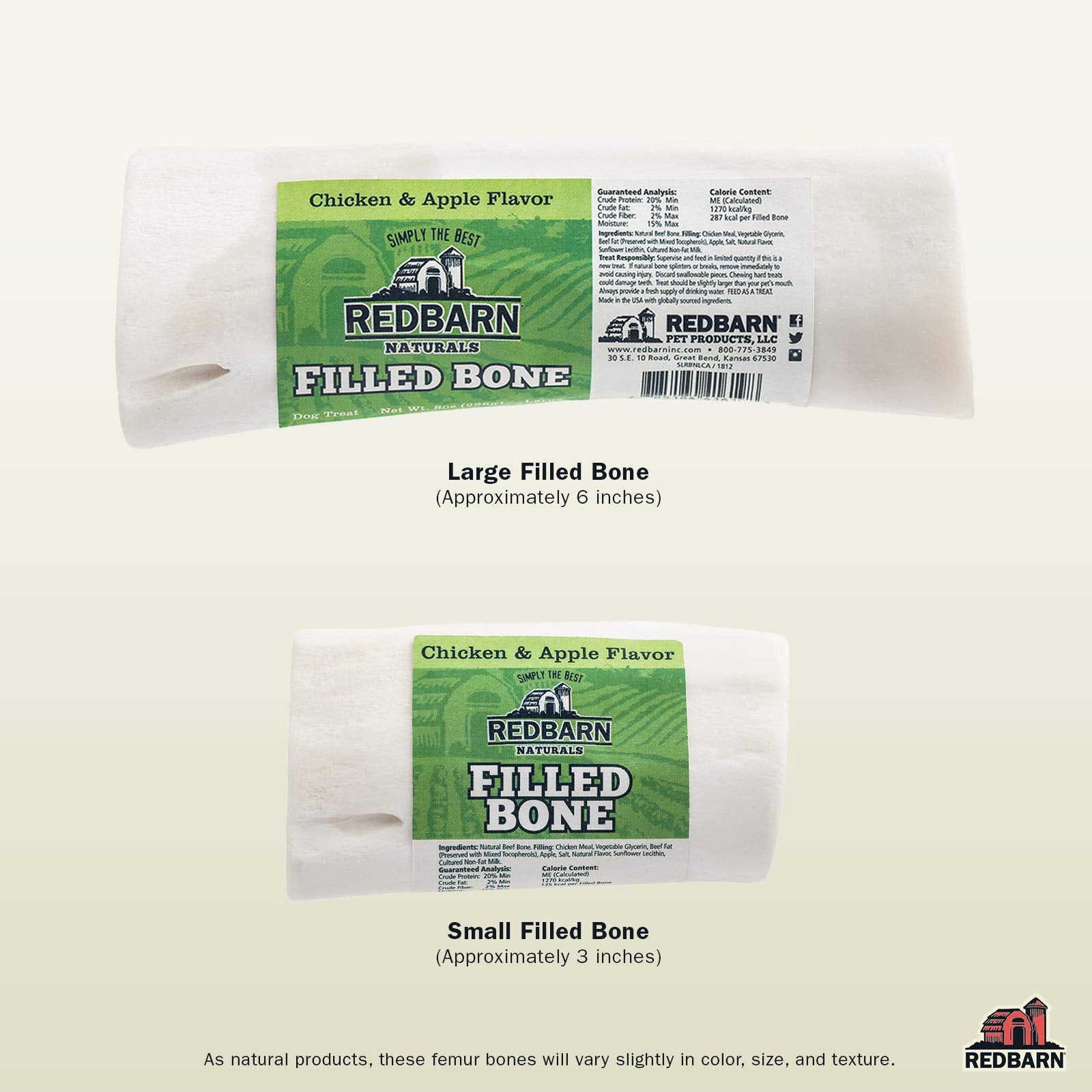Redbarn Hueso relleno semimojo para perros pequeños, sabor pollo y manzana