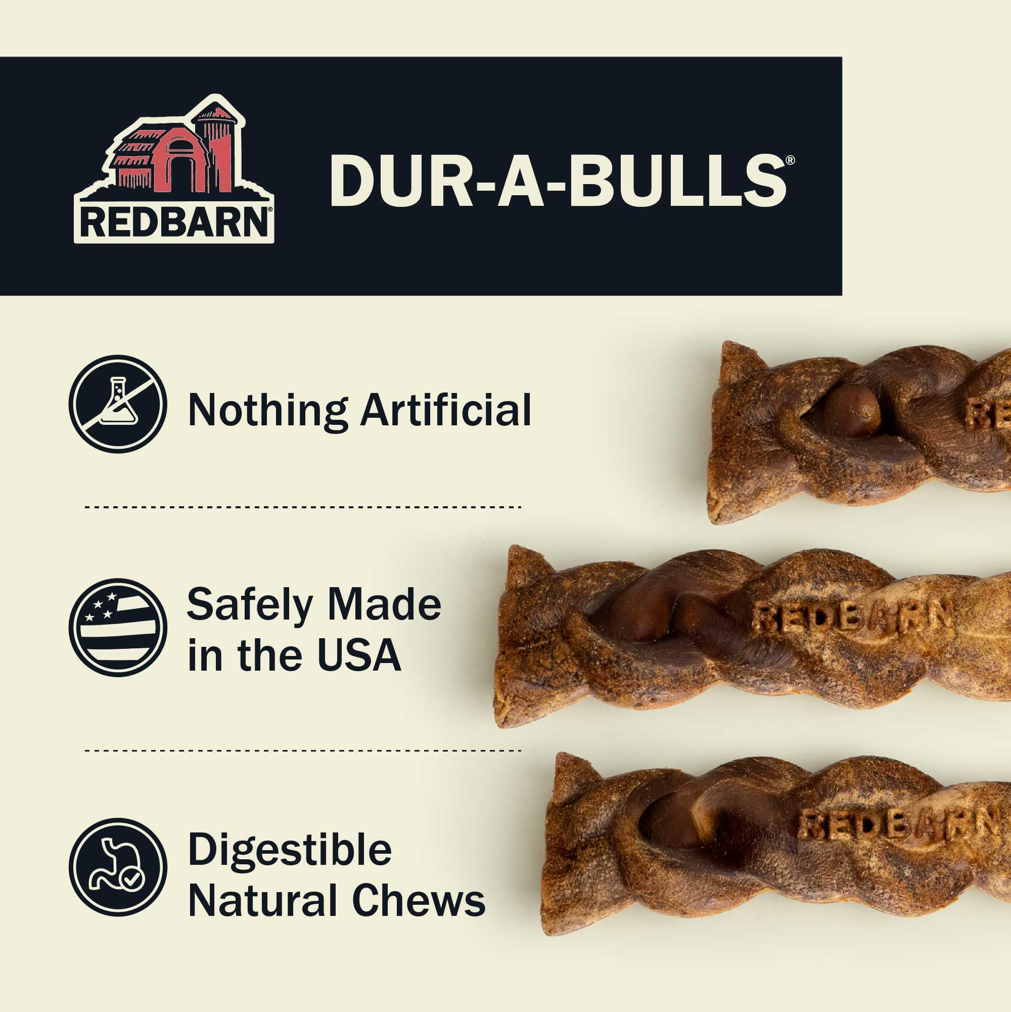 Redbarn Dur-A-Bulls hecho en EE. UU. con ingredientes naturales.