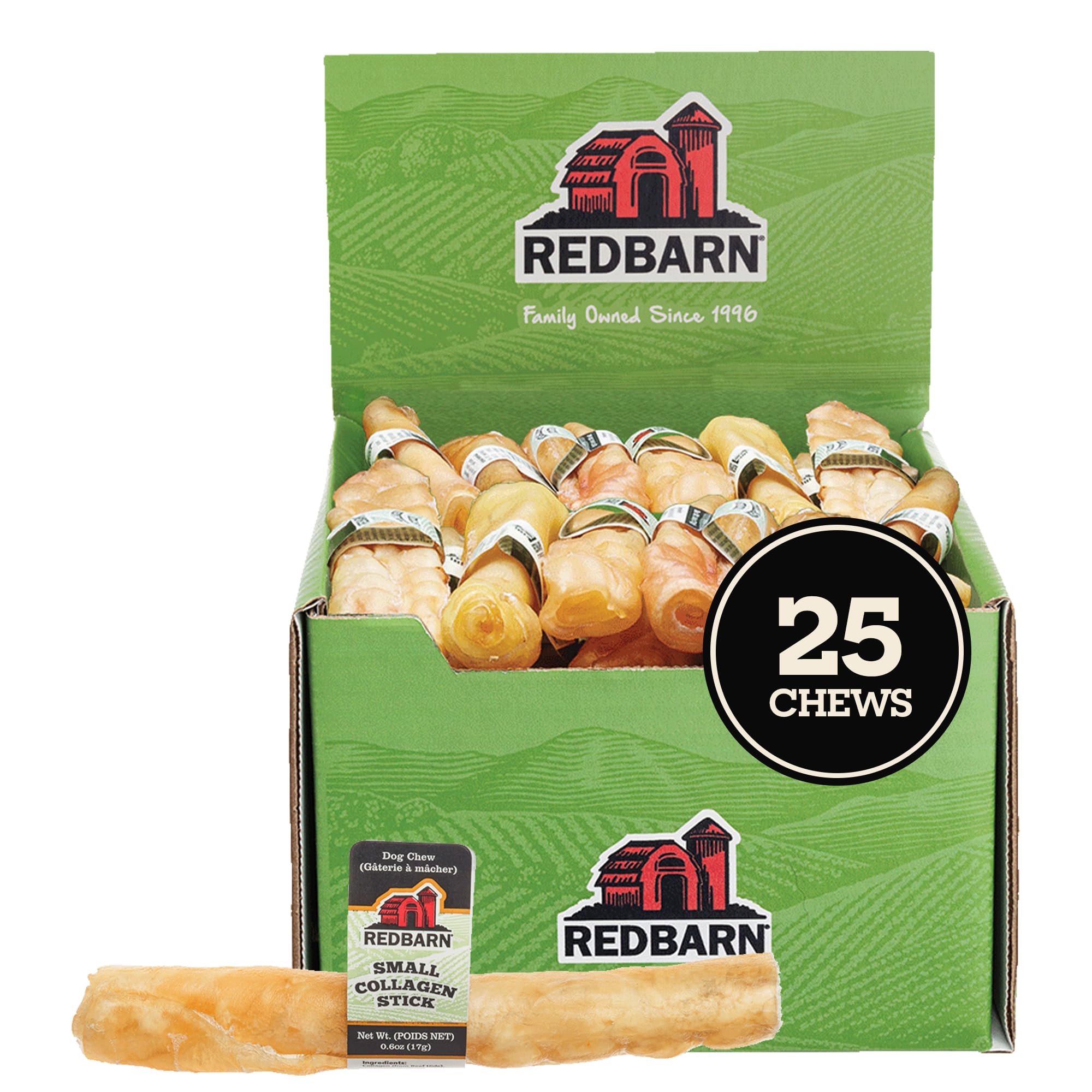 Redbarn palitos de colágeno para perros: talla pequeña para masticación prolongada y dientes limpios.