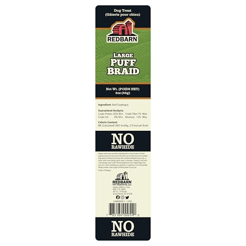 Redbarn Puff Braid, ingrediente único, sabor natural y uso versátil para perros