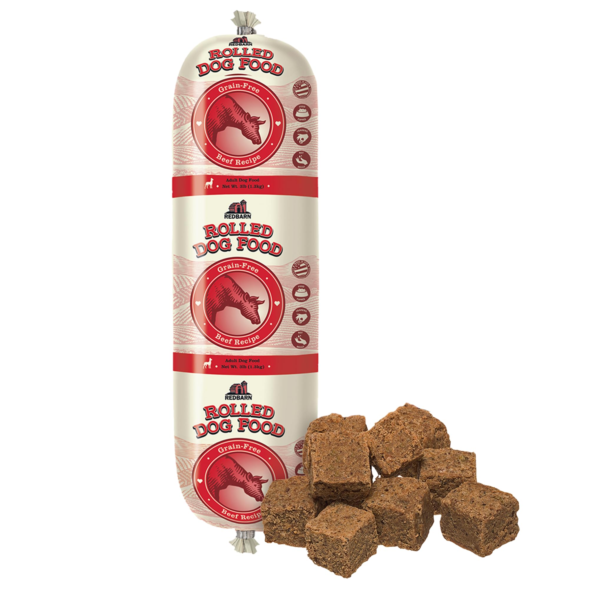 Rollos Redbarn sin granos con carne, ideal para una dieta equilibrada del perro.