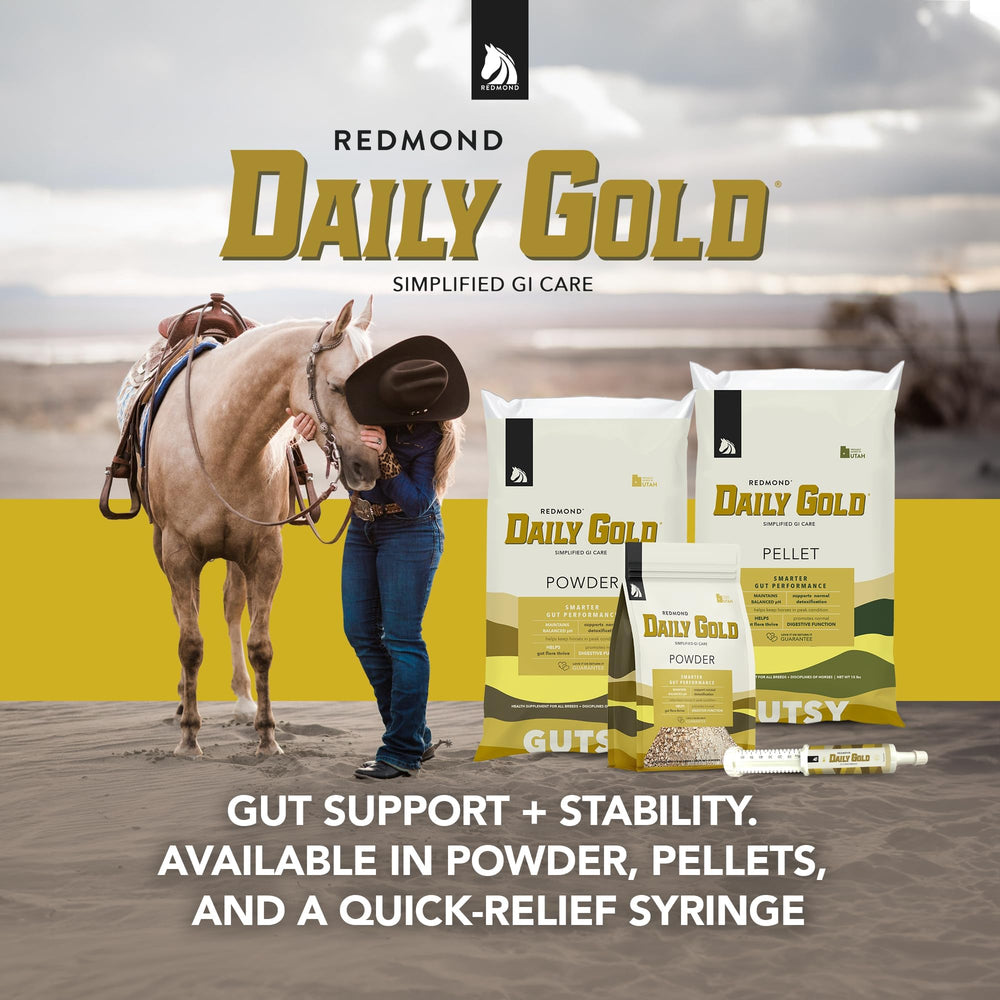 Aplicación fácil de REDMOND Daily Gold al mezclar con la comida del caballo.