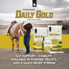 Aplicación fácil de REDMOND Daily Gold al mezclar con la comida del caballo.