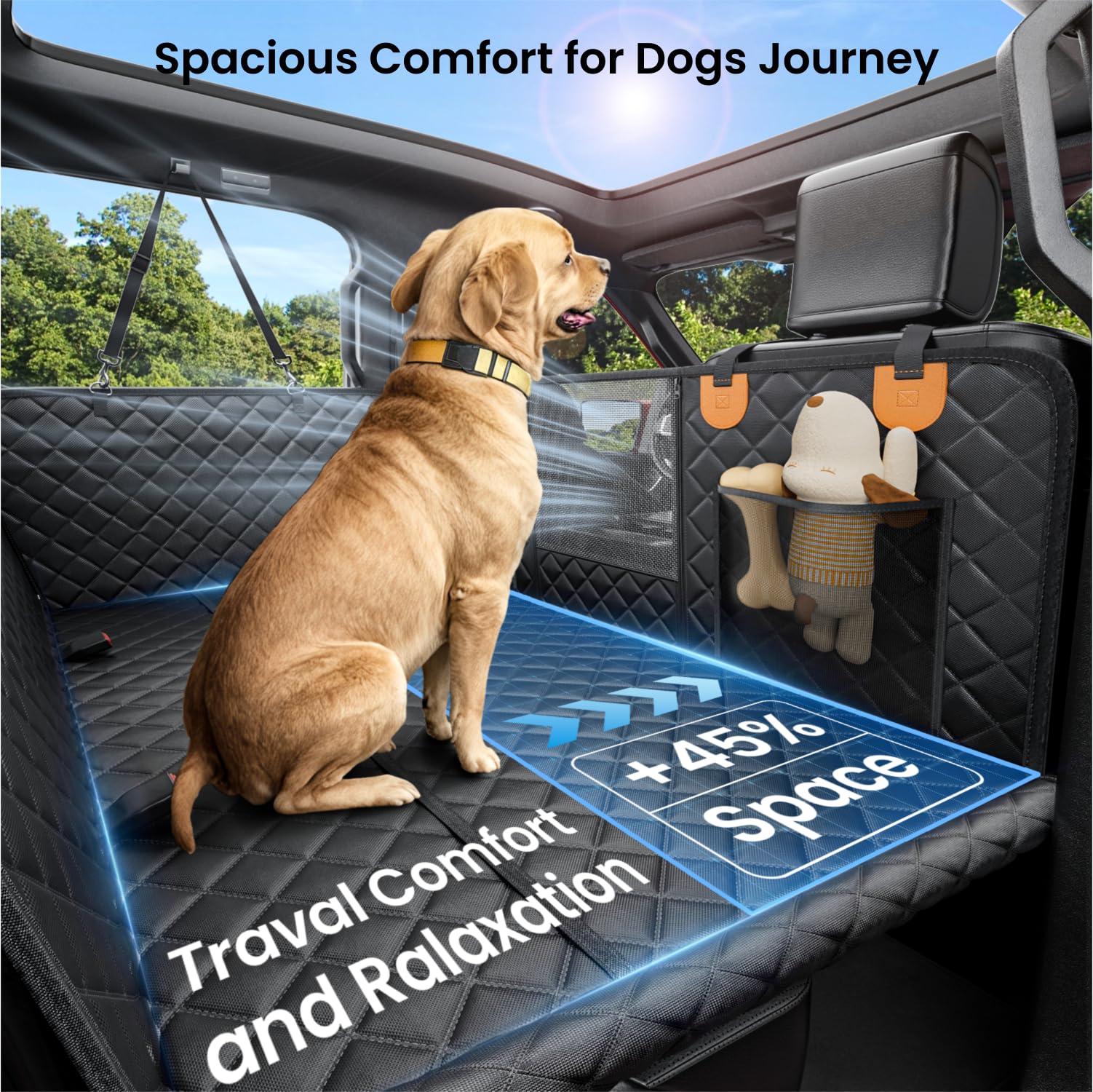 REEVAA expansion-espacio-trasero amplia el área para perros grandes.