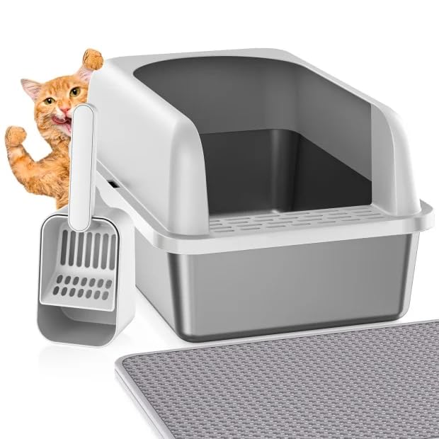 Refrze bacinilla para gatos en acero inoxidable con tapa, facilita la limpieza rápida