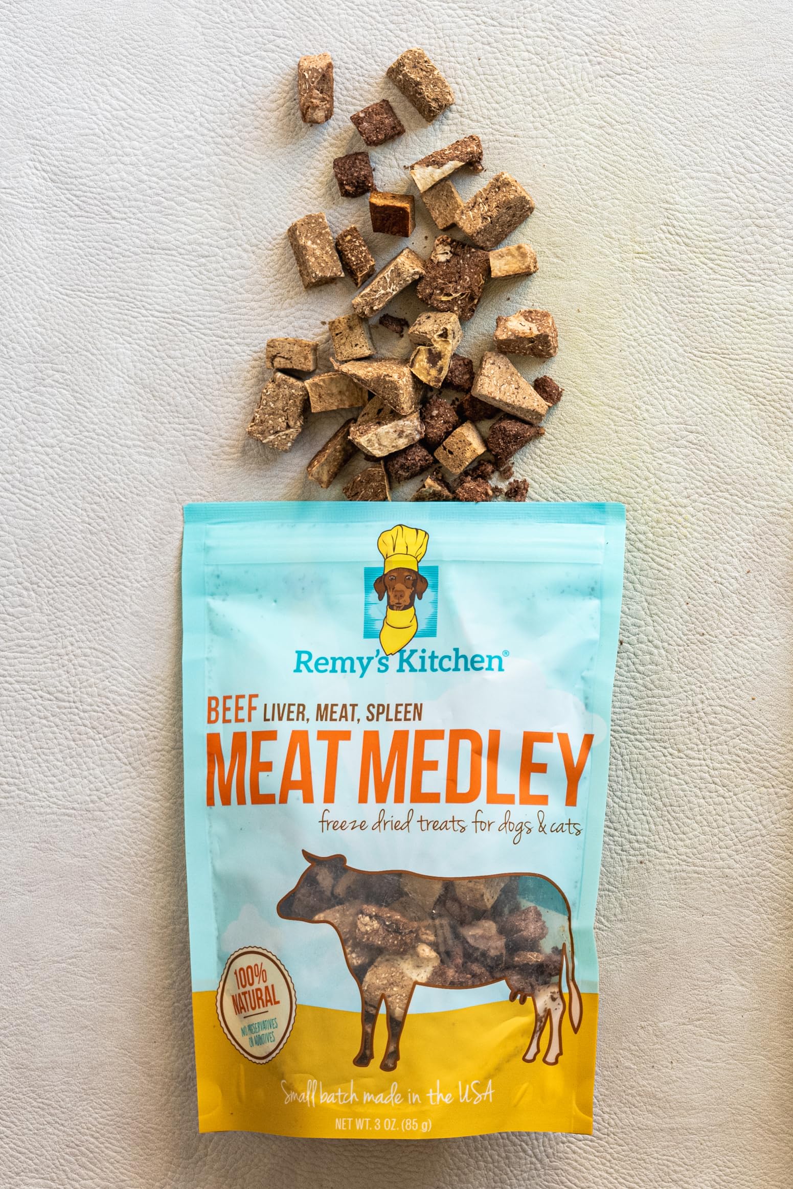 Remy’s Kitchen Meat Medley Higado-de-pollo, snack proteico para perros y gatos.