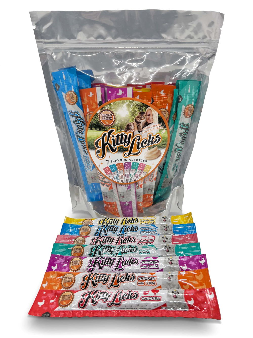 Rena's Recipe Kitty Licks ensemble de 28 tubes, friandise onctueuse idéale pour chats.