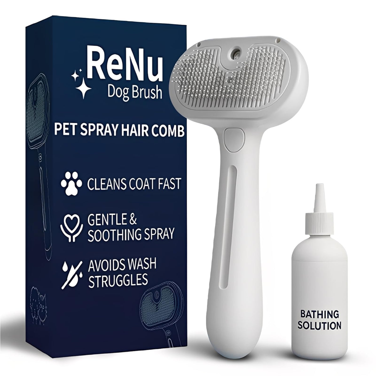 ReNu Dog Brush tres en uno con auto limpieza para cepillado rápido