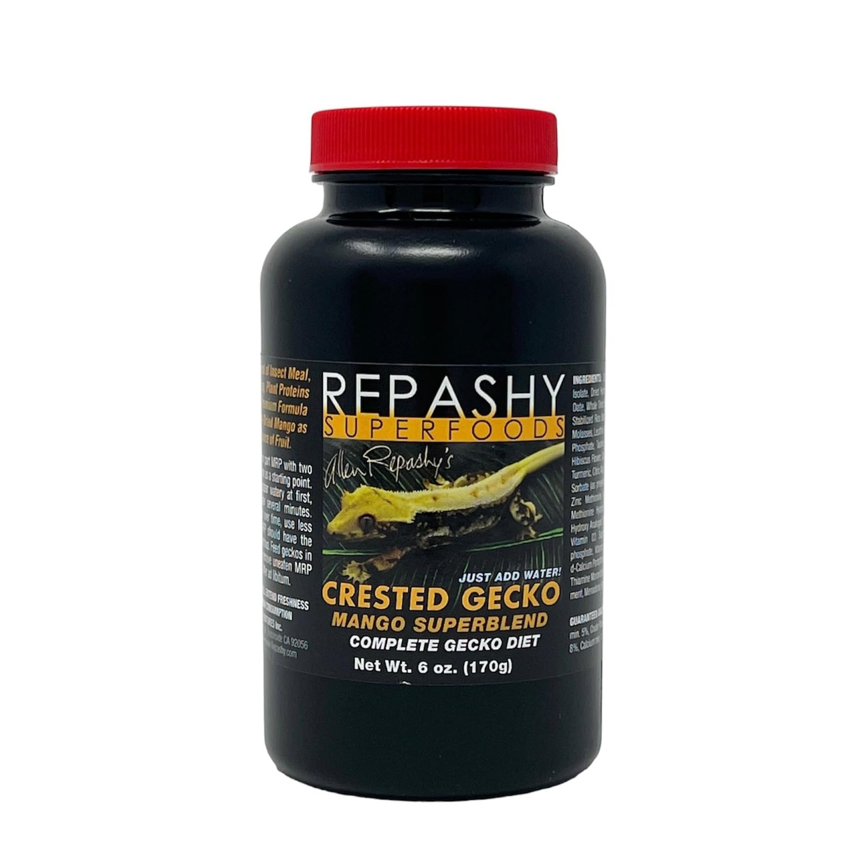Repashy Crested Gecko Mango Superblend, tarro de 6 onzas, nutrición equilibrada para geckos crestados.