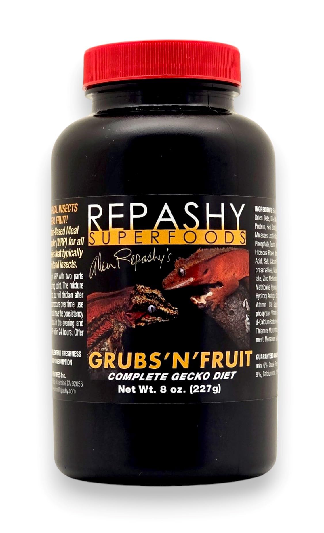 Repashy Grubs N’ Fruit Gecko Diet, frasco-8oz, nutrición equilibrada para geckos frugívoros