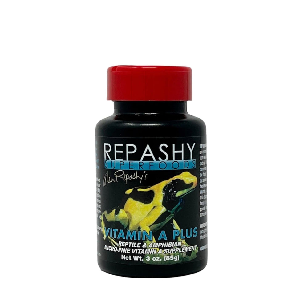 Repashy Vitamina A Plus, frasco mostrado, apoya la salud general de reptiles y anfibios