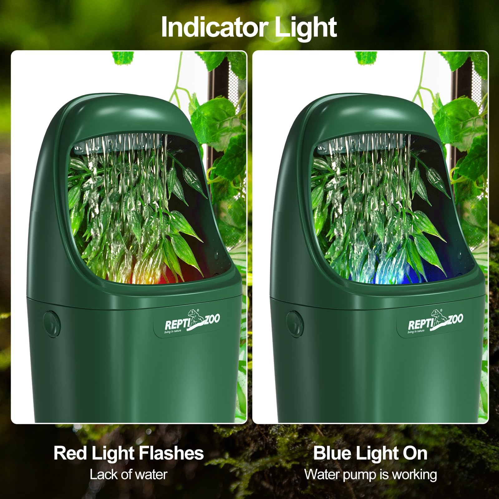 Bebedero con filtración dual REPTIZOO para agua limpia.