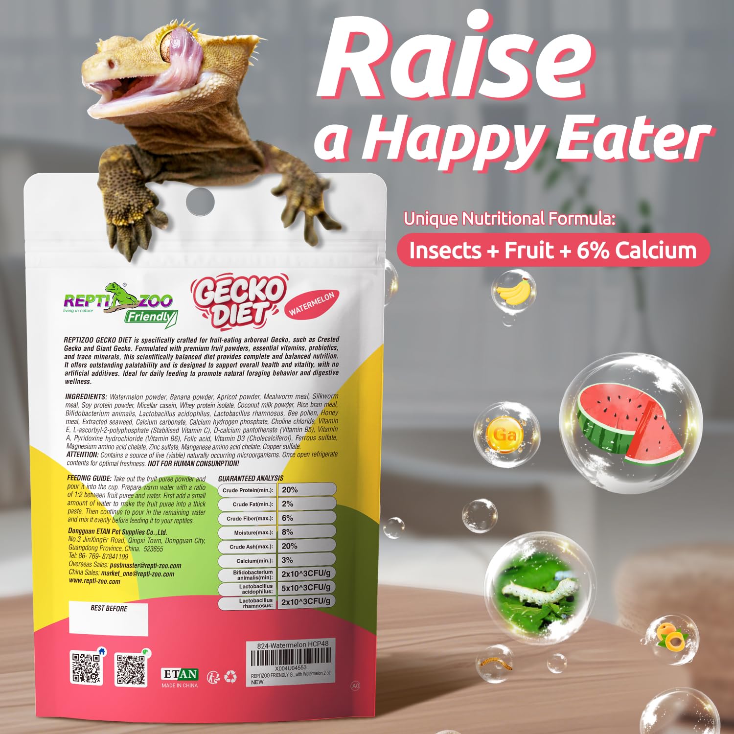 Polvo de frutas de REPTIZOO FRIENDLY para geckos, mezcla nutritiva y aromática
